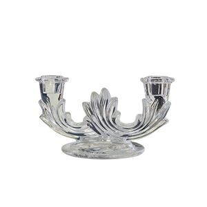 4x8" Fostoria Chintz Etched Blown Glass Double Candle Holder, Mint Condition